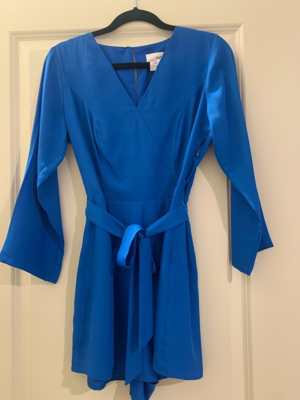 Jack by BB Dakota Royal Blue Long-Sleeve V-Neck Tie-Waist Dress